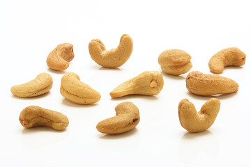 Fresh Cashew nuts on white background