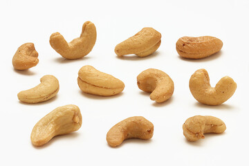 Fresh Cashew nuts on white background