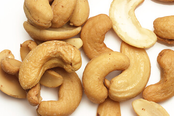 Fresh Cashew nuts on white background