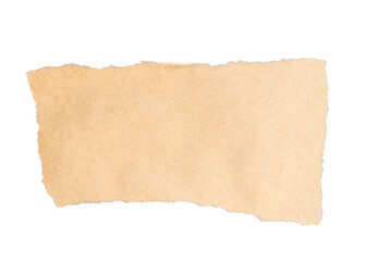 Torn piece of brown kraft paper with rough edges, isolated on transparent cutout background