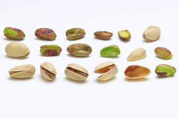 Fresh Pistachio Nuts on white background