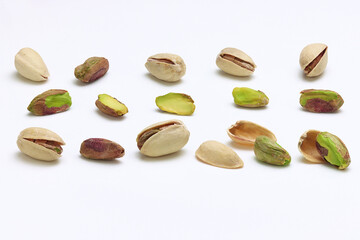 Fresh Pistachio Nuts on white background