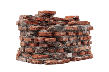 Isolated Ancient Roman Brick Wall Section on Transparent Background