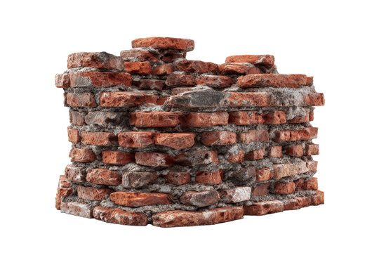 Isolated Ancient Roman Brick Wall Section on Transparent Background