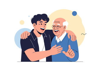 Fototapeta premium Generational bond between a young man and his smiling grandfather sharing a heartfelt moment together showing love and respect