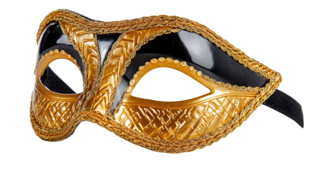 Golden Mask of Intrigue: A close-up shot of an elegant golden mask, adorned with intricate patterns and designs, suggesting a sense of mystery and sophistication.
