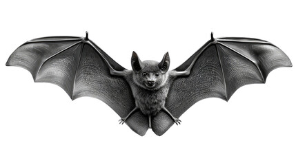 Obraz premium Nocturnal Embrace: A majestic bat, with outstretched wings, embodies mystery and charm in a striking close-up image, showcasing the creature's unique features and sleek, dark silhouette. 