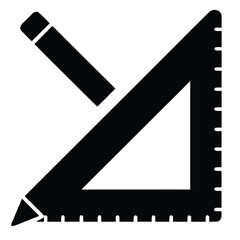 Fototapeta premium Black pencil and triangle ruler icon drafting