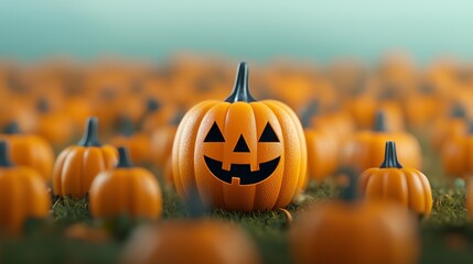 Cute pumpkin illustration with smiling face, festive Halloween party flyer