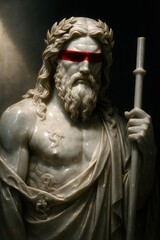 Obraz premium Hades marble bust with staff and laurel. Use for mythology, fantasy, branding, power 