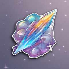A mesmerizing watercolor illustration of a crystal with vibrant colors and starry effects.