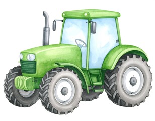Cute watercolor illustration of a green tractor