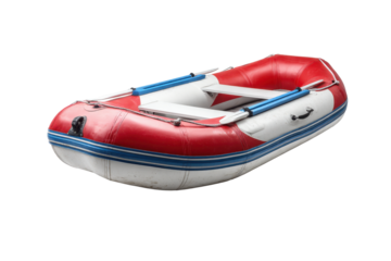 Red Inflatable Raft with Oars on Transparent Background