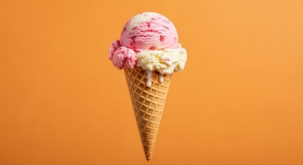 Ice Cream Cone with Pink and White Flavors.