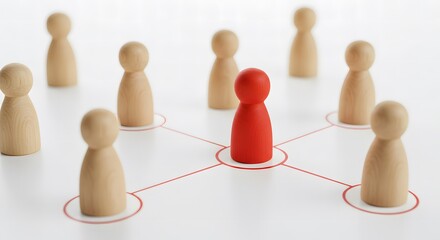Red Wooden Figure Connecting a Diverse Network of Team Members