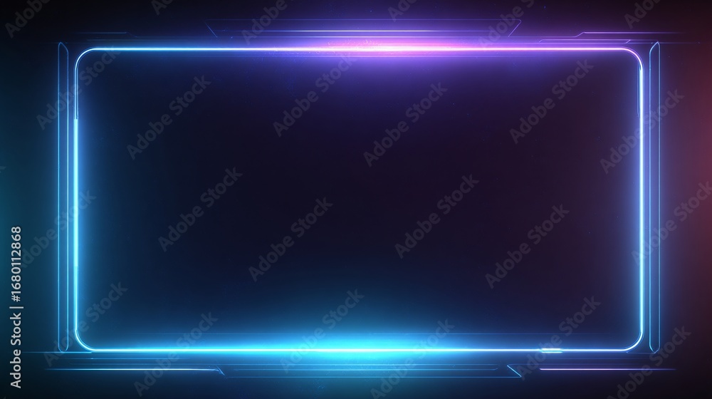 Poster a vibrant, glowing rectangle frame with dynamic neon lines against a dark backdrop, showcasing a cap