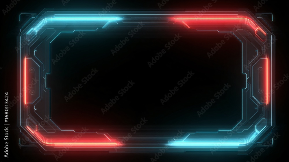 Poster a futuristic, glowing frame with vibrant red and cyan highlights, creating a dynamic and high-tech v