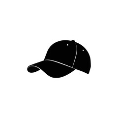 Fototapeta premium Sleek Black Baseball Cap Silhouette with Curved Brim and Button Detail.