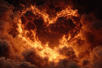 Obraz premium Fiery heart-shaped cloud formation engulfed in flames