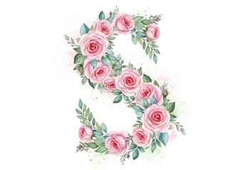 Beautiful Floral Letter S Decorated With Pink Roses And Green Leaves