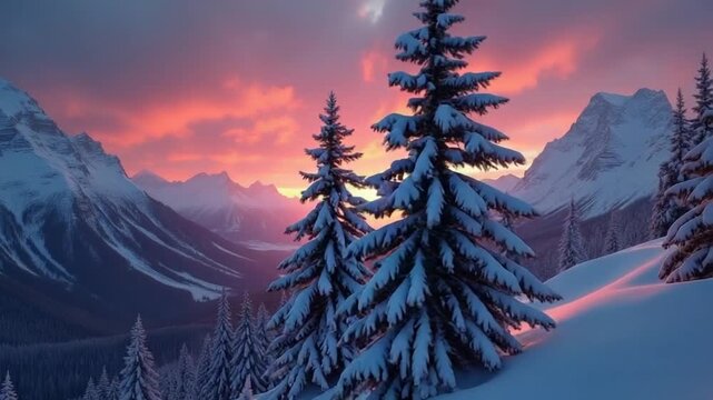 dramatic winter sunrise in the mountains