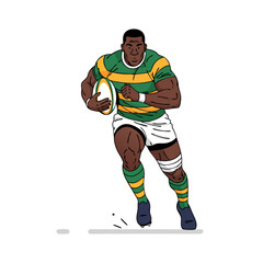 Obraz premium Powerful rugby player sprinting with the ball ready to score the winning try in the championship game