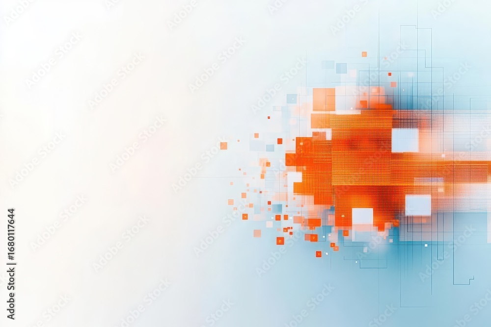 Aufkleber abstract digital technology background featu orange and blue pixelated squares and lines with a mode