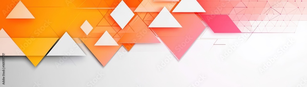 Poster abstract geometric background featu colorful triangles and squares in shades of orange pink and whit