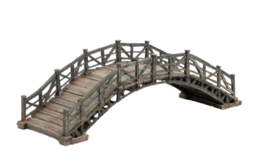 Weathered Wooden Arched Footbridge on Transparent Background