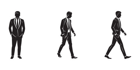 Corporate man silhouette walking vector illustration for business, management, and success concepts.