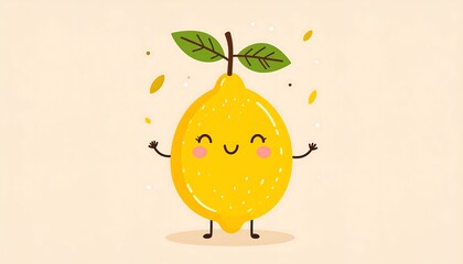 Cute cartoon lemon with happy expression