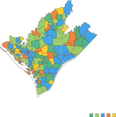 Colorful Map of Administrative Divisions with Different Hues