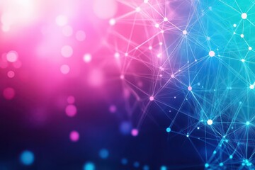 Abstract futuristic digital network connecting nodes and lines with vibrant pink blue glow effects representing technology innovation and data communication