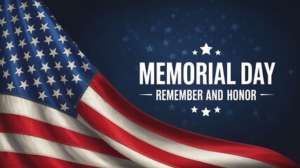 Waving american flag with memorial day text remember and honor against a starry night sky background