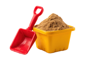 Red Shovel and Yellow Sand Container on Transparent Background