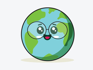 Cute Earth Planet Character with Happy Face Illustration