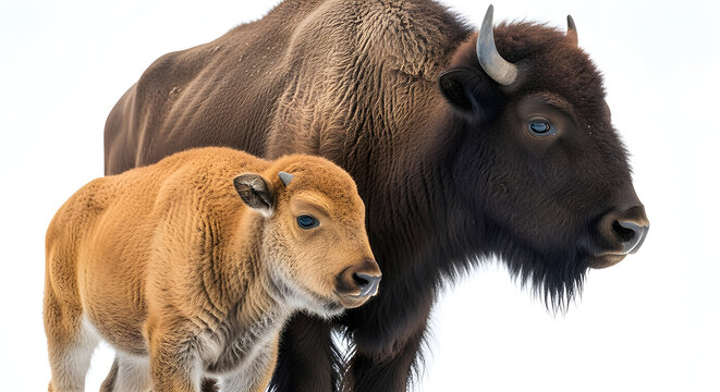 A majestic bison and a calf side-by-side