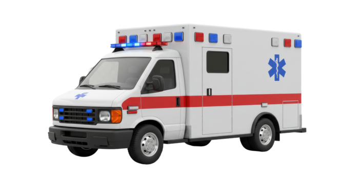 Ambulance emergency medical services vehicle isolated on white background.
