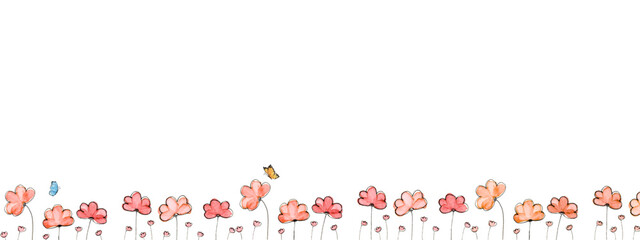 red and white background with flowers frame