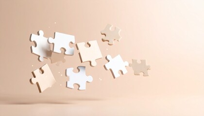 3D puzzle pieces interlocking in mid-air