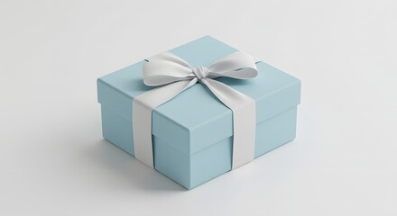 A light blue gift box with a white ribbon and bow on a white background.