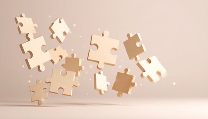 3D puzzle pieces interlocking in mid-air