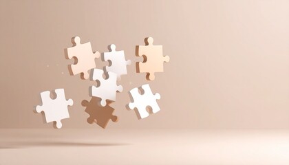 3D puzzle pieces interlocking in mid-air