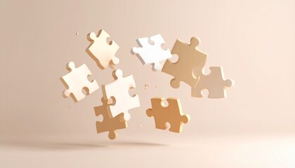 3D puzzle pieces interlocking in mid-air