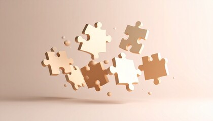 3D puzzle pieces interlocking in mid-air