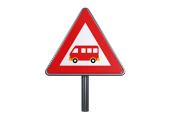 Triangular School Bus Warning Sign on Transparent Background