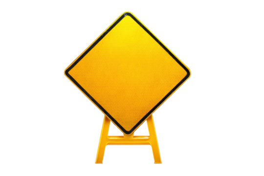 Blank Yellow Diamond Traffic Warning Sign on Stand
