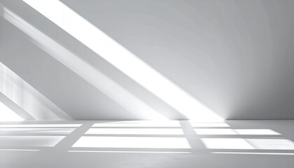 Dramatic light beams create a modern minimalist studio space with geometric shadows, perfect for product display.