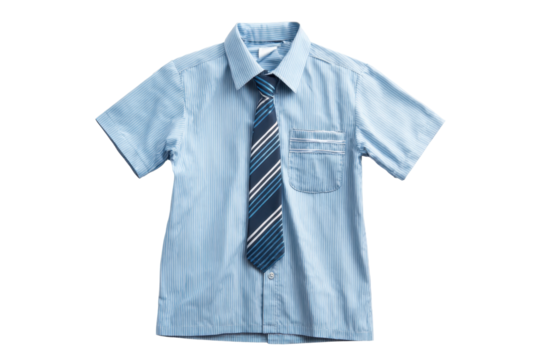 Blue Short-Sleeve School Shirt with Striped Tie