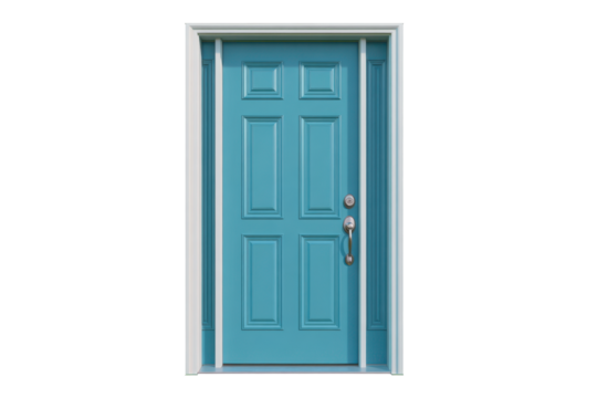 Turquoise Paneled Front Door on Transparent Background